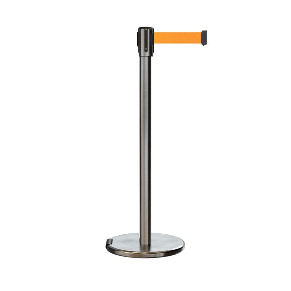 Montour Line Retractable Belt Rolling Stanchion, 2ft Sat.Steel Post  9ft. Fl.Org ME530-SS-FOR-90